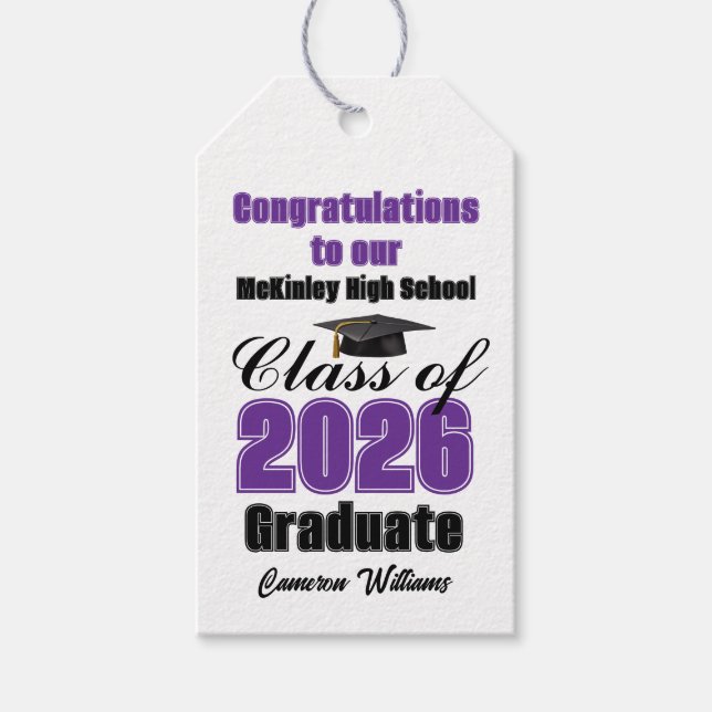 Purple Class of 2026 Graduation Party Custom Presentetikett (Framsidan)