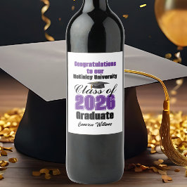 Purple Class of 2026 Graduation Party Custom Vinflaska Etikett