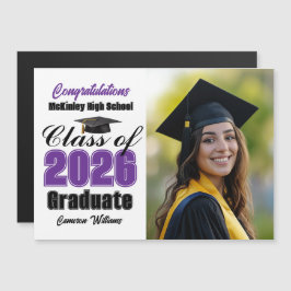 Purple Class of 2026 Graduation Photo Magnet Card