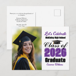 Purple Class of 2026 Photo Graduation Party Inbjudan Vykort