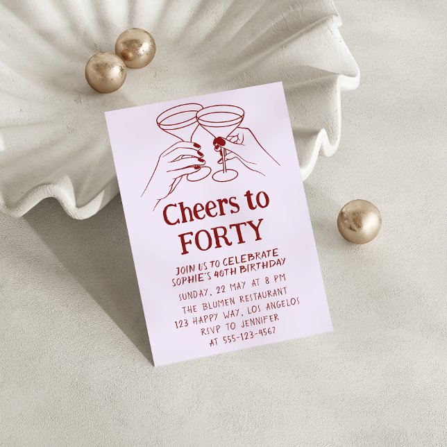 Purple Cocktail “Cheers to Forty 40th Birthday Inbjudningar (Skapare uppladdad)