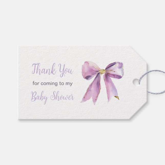 Purple Coquette Bow Baby Shower Presentetikett (Framsidan (Horisontell))
