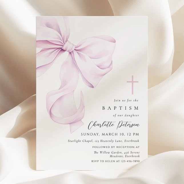 Purple Coquette Bow Baptism Invitation Inbjudningar (Skapare uppladdad)