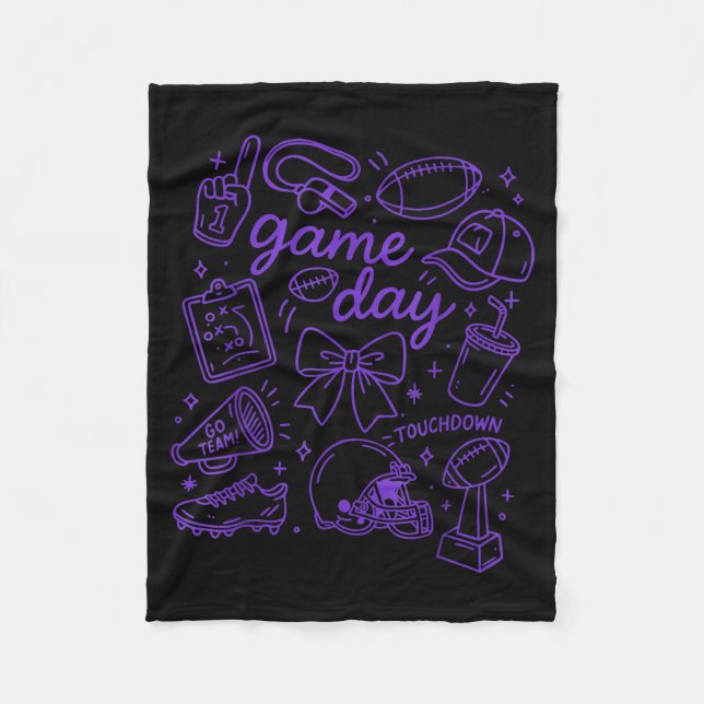 Purple Coquette Bow Cheer Game Day Doodle Touchdow Fleecefilt (Framsidan)