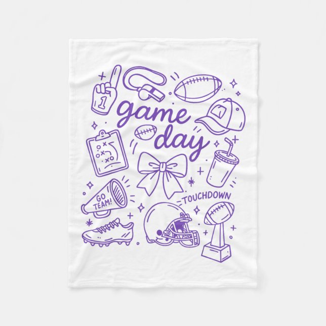 Purple Coquette Bow Cheer Game Day Doodle Touchdow Fleecefilt (Framsidan)