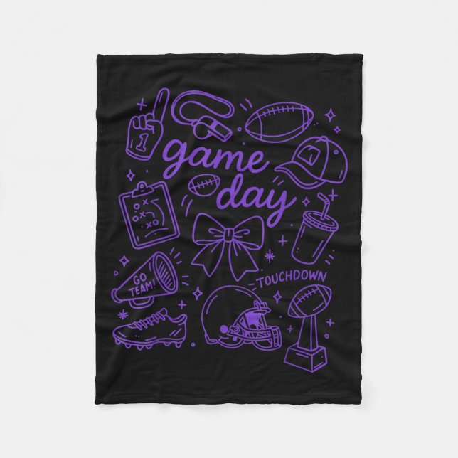 Purple Coquette Bow Cheer Game Day Doodle Touchdow Fleecefilt (Framsidan)