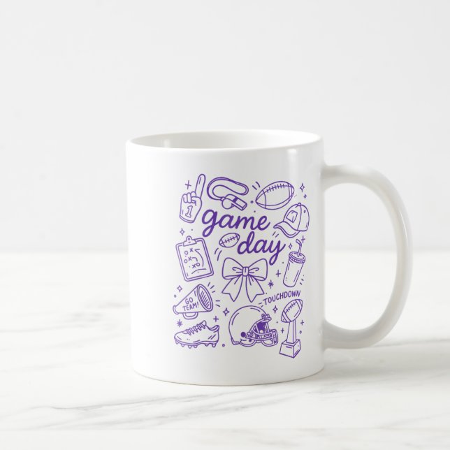 Purple Coquette Bow Cheer Game Day Doodle Touchdow Kaffemugg (Höger)