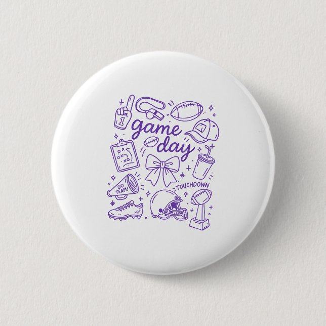 Purple Coquette Bow Cheer Game Day Doodle Touchdow Knapp (Framsida)
