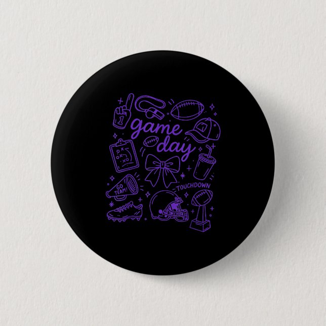 Purple Coquette Bow Cheer Game Day Doodle Touchdow Knapp (Framsida)