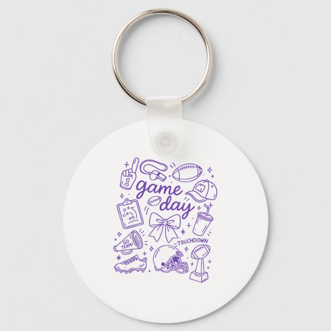 Purple Coquette Bow Cheer Game Day Doodle Touchdow Nyckelring (Framsida)