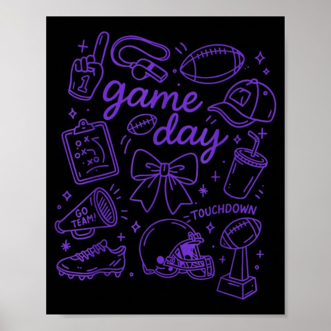 Purple Coquette Bow Cheer Game Day Doodle Touchdow Poster (Framsidan)