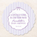 Purple Coquette Bow Pastel Lavender Baby Shower  Underlägg Papper<br><div class="desc">Add a touch of playful charm to your celebration with our Coquette Bow Party Decor Collection. Featuring a hand-drawn coquette bow doodle on a dreamy pastel striped background, this grandmillennial-inspired design is perfect for creating a soft, sweet party scene. The pastel purple palette and whimsical bow details bring a feminine...</div>