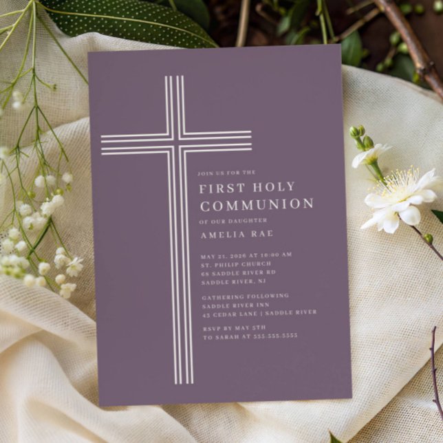 Purple Cross First Holy Communion Invitation Inbjudningar (Skapare uppladdad)