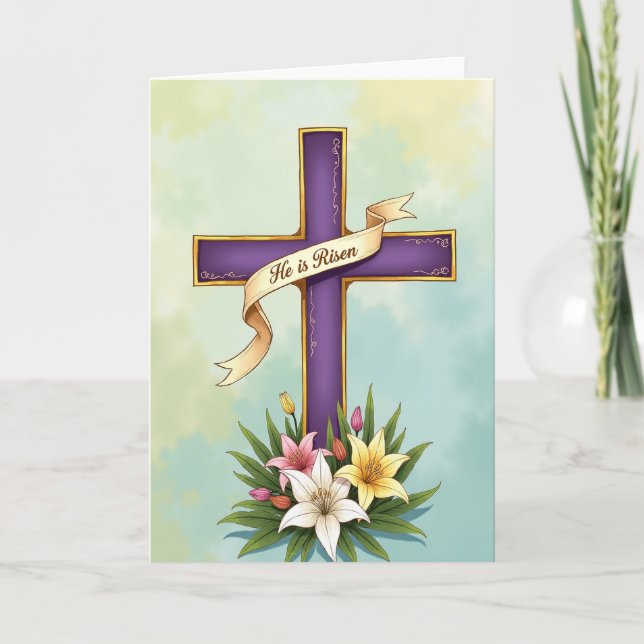 Purple Cross Floral Blessing Card Kort (Framsida)