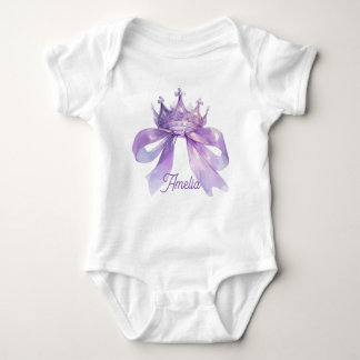 Purple crown and bow Customizable baby name  T Shirt