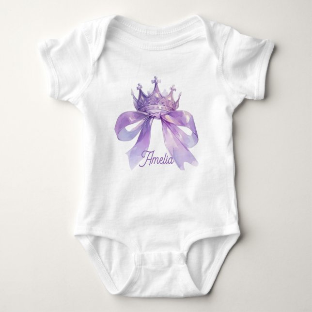 Purple crown and bow Customizable baby name  T Shirt (Framsida)