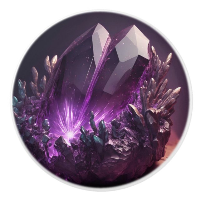 Purple Crystal Amethyst Jewel Ceramic Knob Knopp (Framsidan)