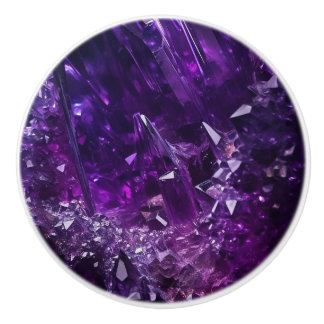 Purple Crystal Jewel Amethyst Ceramic Knob Knopp