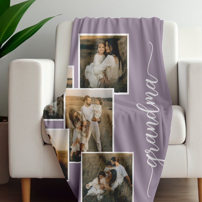 Purple Custom Grandma Grandkid 5 Photo Collage  Fleecefilt (Skapare uppladdad)