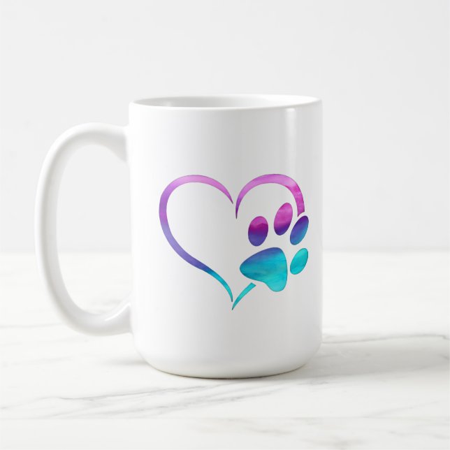 Purple Cyan Dog paw Print Heart  Kaffemugg (Vänster)