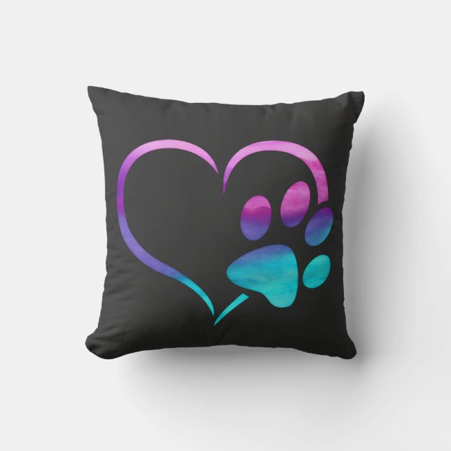 Purple Cyan Dog paw Print Heart  Kudde (Framsida)