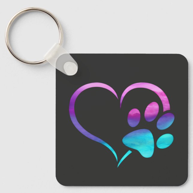 Purple Cyan Dog paw Print Heart  Nyckelring (Framsida)