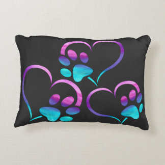Purple Cyan Dog paw Print Heart  Prydnadskudde