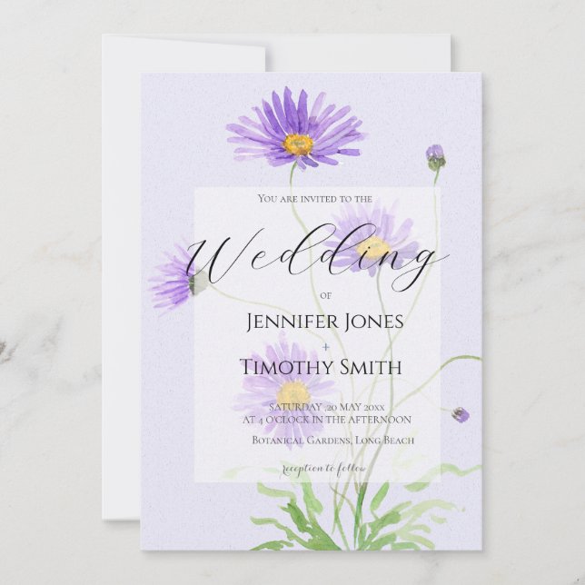 purple daisy wedding invitation  inbjudningar (Framsida)