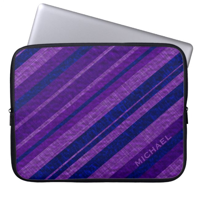 Purple Diagonal Stripes Personalised Laptop Fodral (Framsidan)