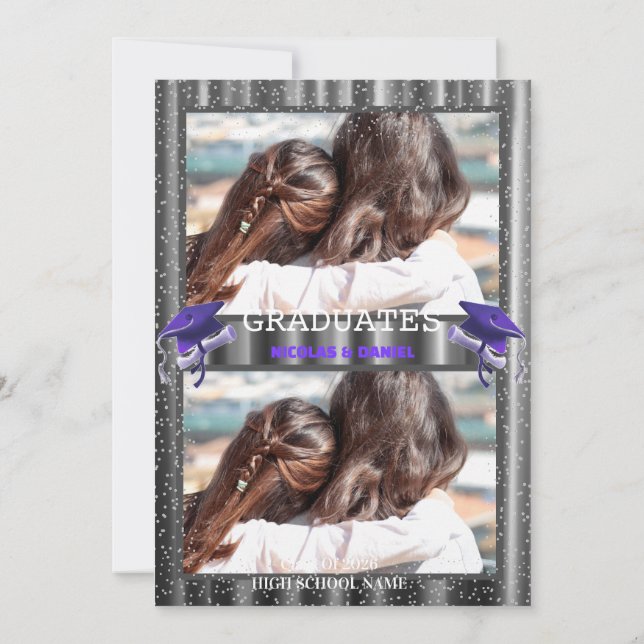 Purple double Celebration Graduation Party 2 photo Inbjudningar (Baksida)