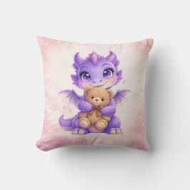 Purple Dragon Hugging Teddy Bear Throw Pillow Kudde