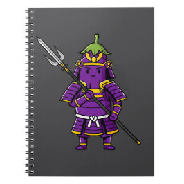 Purple Eggplant Samurai Warrior with Spear Illustr Anteckningsbok
