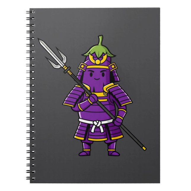 Purple Eggplant Samurai Warrior with Spear Illustr Anteckningsbok (Framsidan)