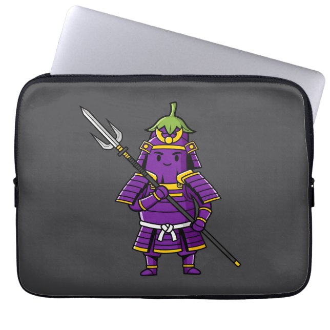 Purple Eggplant Samurai Warrior with Spear Illustr Laptop Fodral (Framsidan)