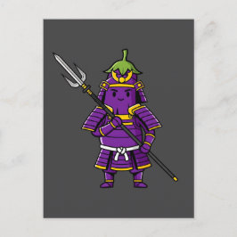 Purple Eggplant Samurai Warrior with Spear Illustr Vykort