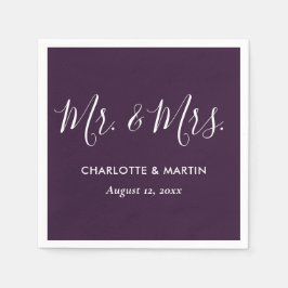 Purple Elegant Modern Script Mr. and Mrs. Wedding Pappersservett