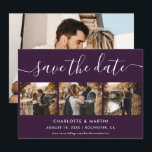 Purple Elegant Modern Script Photo Collage Wedding Spara Datumet<br><div class="desc">Create an elegant purple wedding save-the-date card featuring a modern script font,  easily customizable with your photos,  wedding details,  and a wedding website if desired.</div>