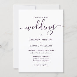 Purple Elegant Modern Script Photo Wedding Inbjudningar