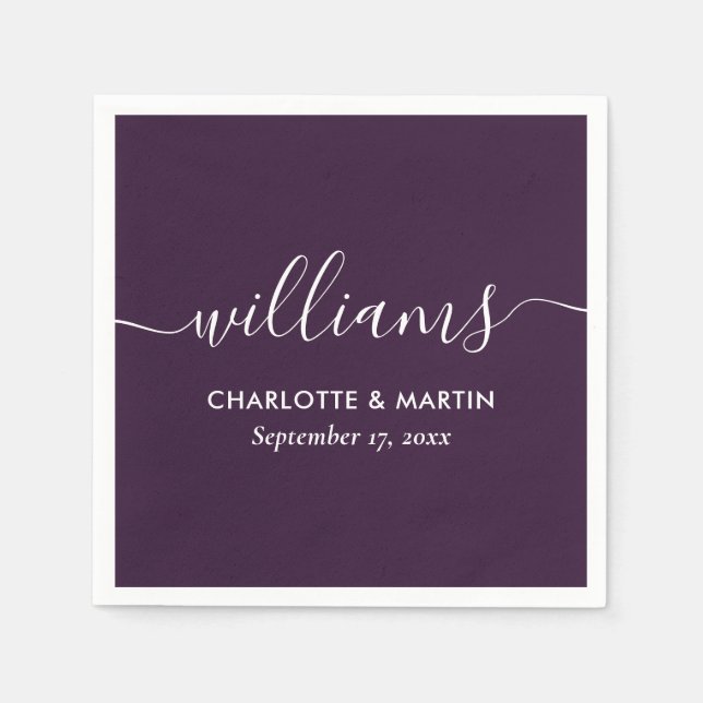 Purple Elegant Modern Script Wedding Pappersservett (Framsidan)