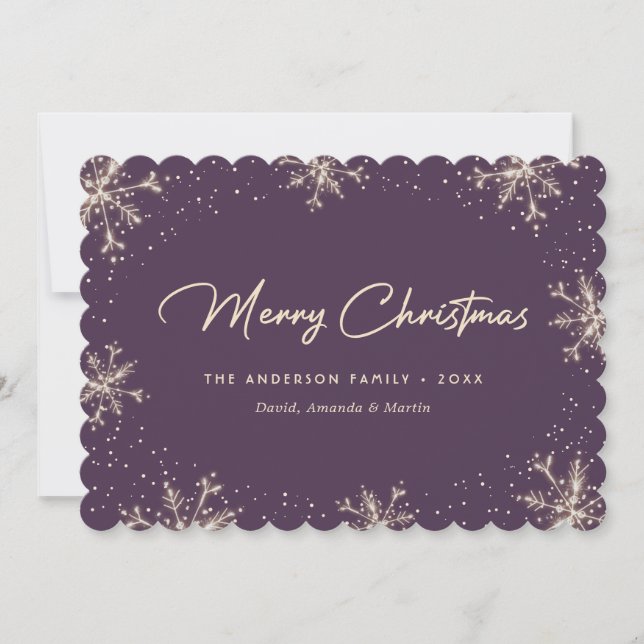 Purple Elegant Modern Snowflake Christmas Card Julkort (Framsida)