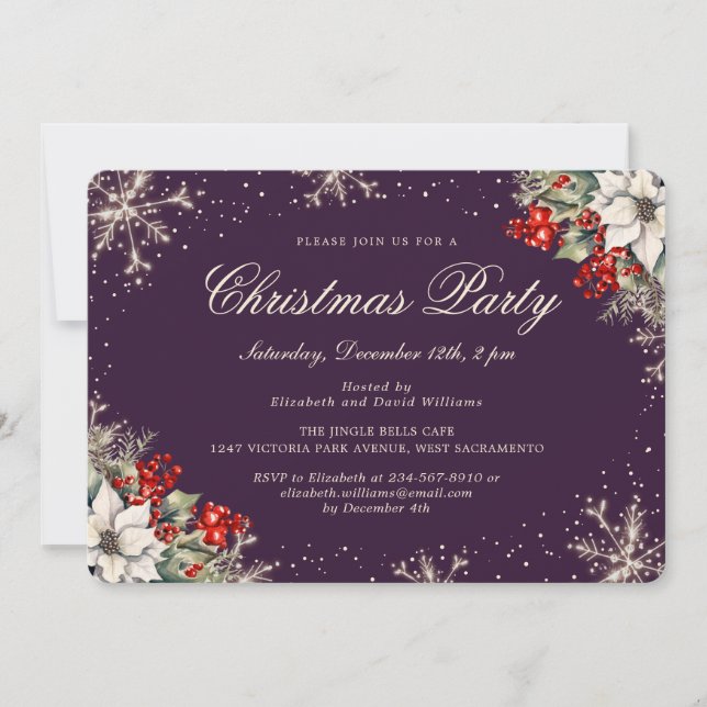 Purple Elegant Snowflakes Christmas Holiday Party Inbjudningar (Framsida)