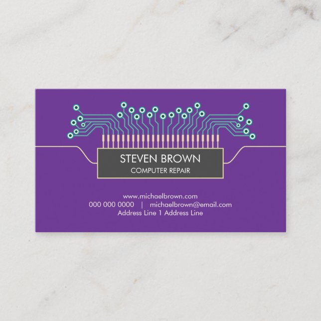 purple engineer Science Circuit Board Code Visitkort (Framsida)