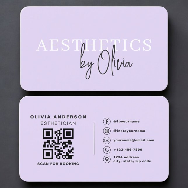 Purple Esthetician Skincare QR Code  Visitkort (Skapare uppladdad)