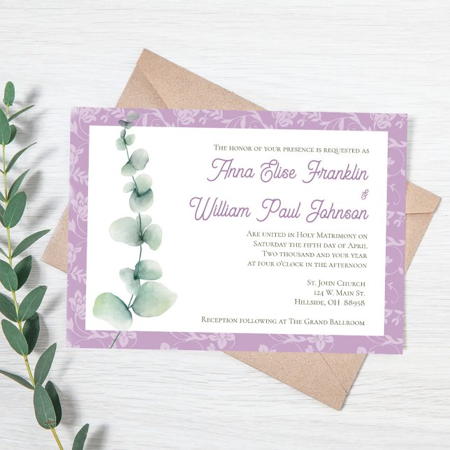 Purple Eucalyptus Floral Wedding Invitation Inbjudningar (Purple Eucalyptus Floral Wedding Invitation)