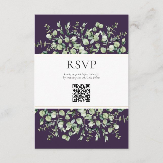 Purple Eucalyptus QR Code Wedding RSVP  Tilläggskort (Framsida)