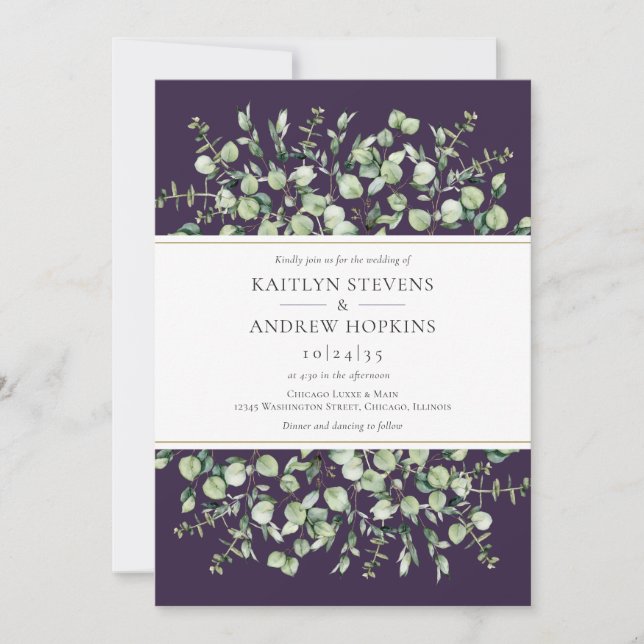 Purple Eucalyptus  Wedding Inbjudningar (Framsida)