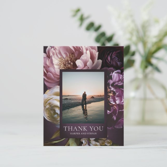 Purple Fine Art Floral Budget Wedding Thank You (Stående Fram)