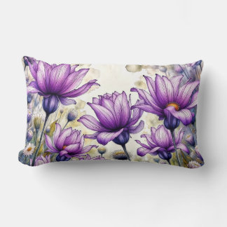 Purple Floral Art Print | Watercolor Daisy Flower  Lumbarkudde