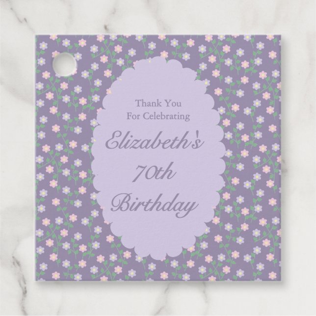 Purple Floral Birthday Gåvor Etiketter (Framsida)