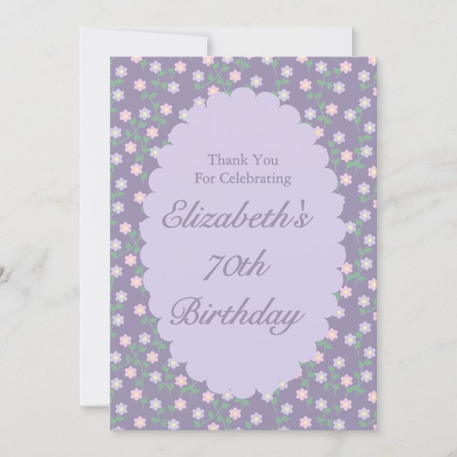 Purple Floral Birthday Tack Kort (Framsida)